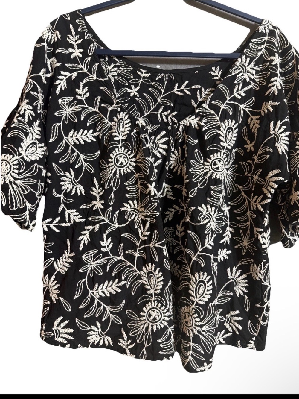 Anthropologie Black & White Floral Embroidered Women's Top Whimsigoth